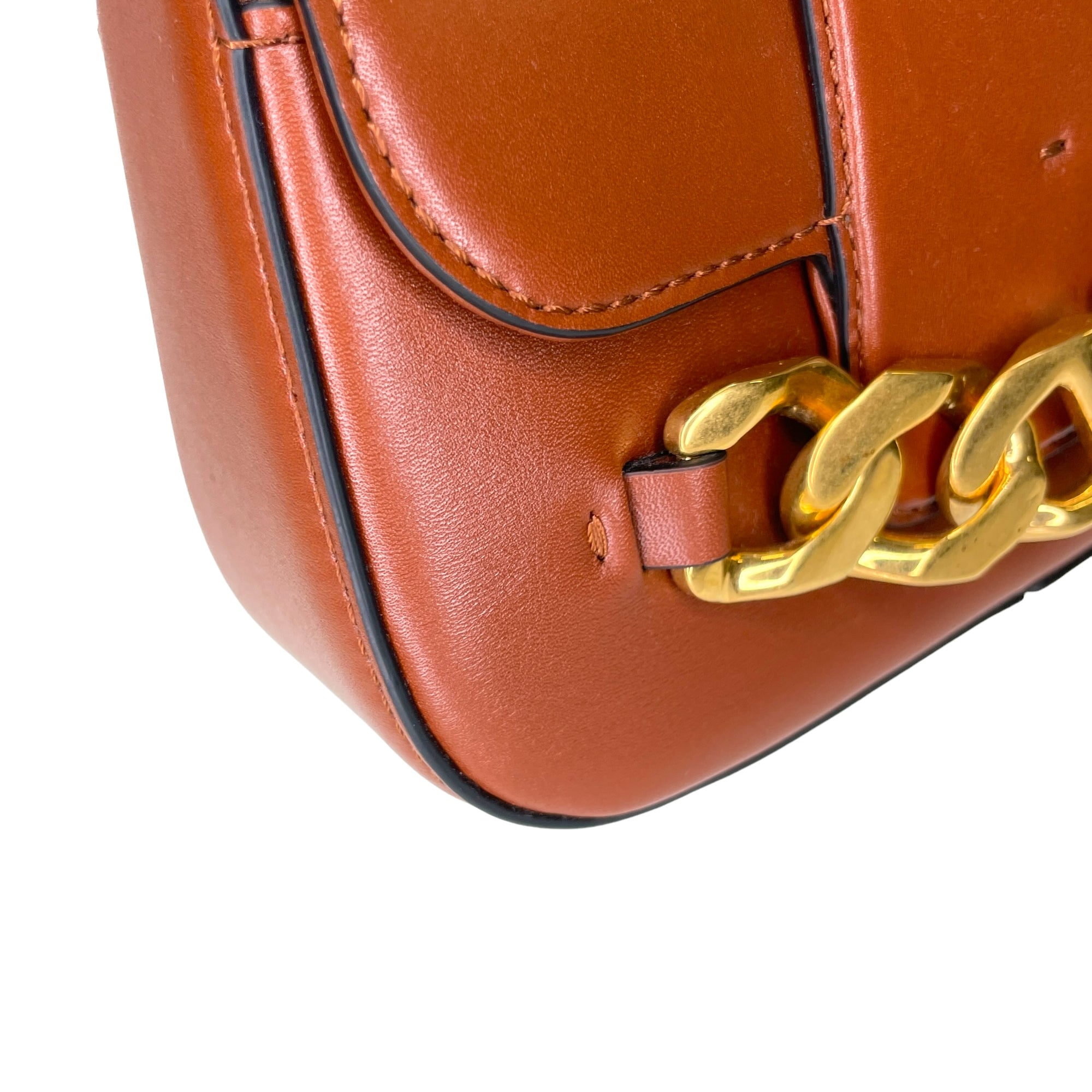 VLogo Chain Small Brown Shoulder Bag in Calfskin, Gold hardware - Image 11