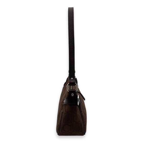Gancini Brown Shoulder Bag in Fabric, Silver hardware - Image 4