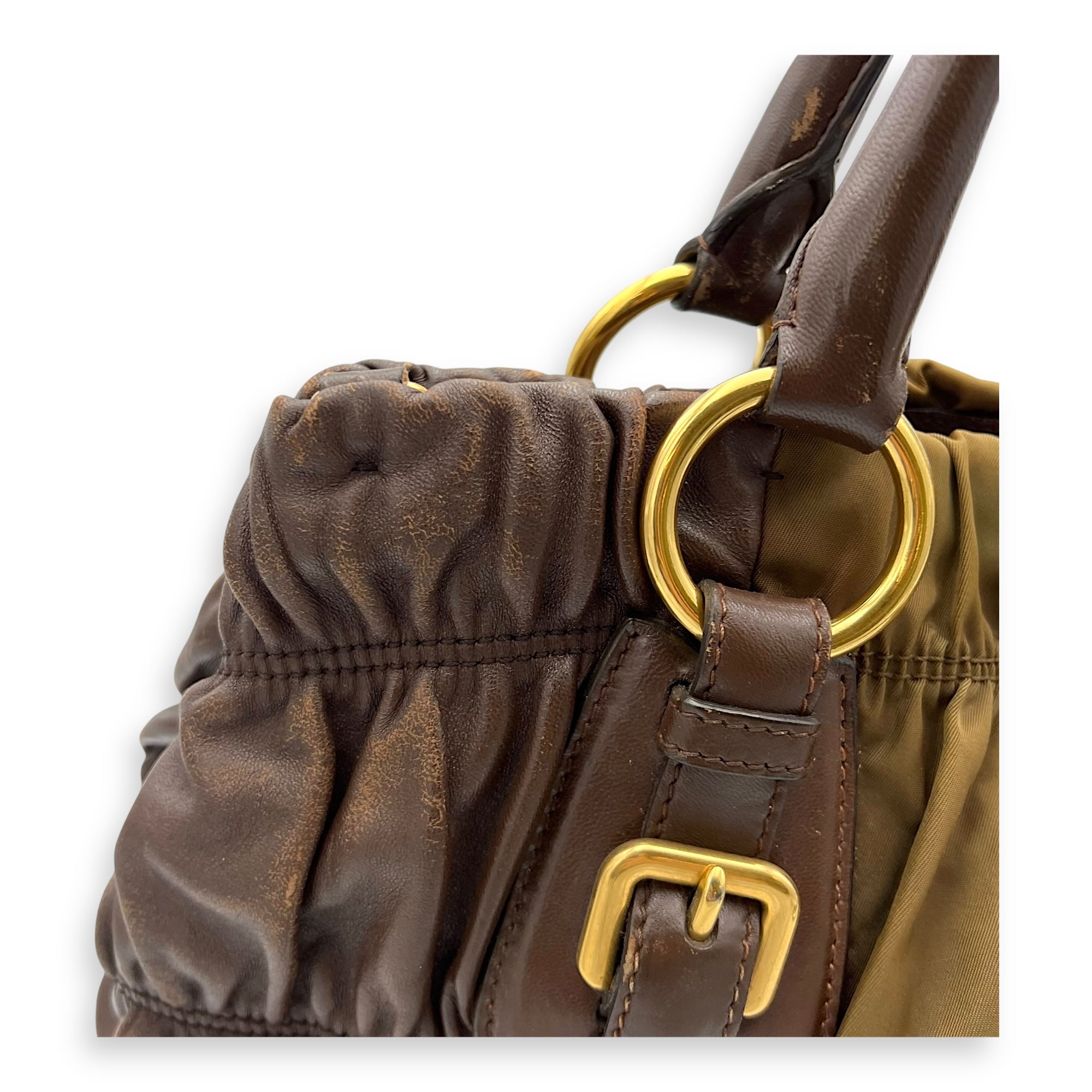 Vintage Top Handle Bag Green in Nylon, Gold hardware - Image 10