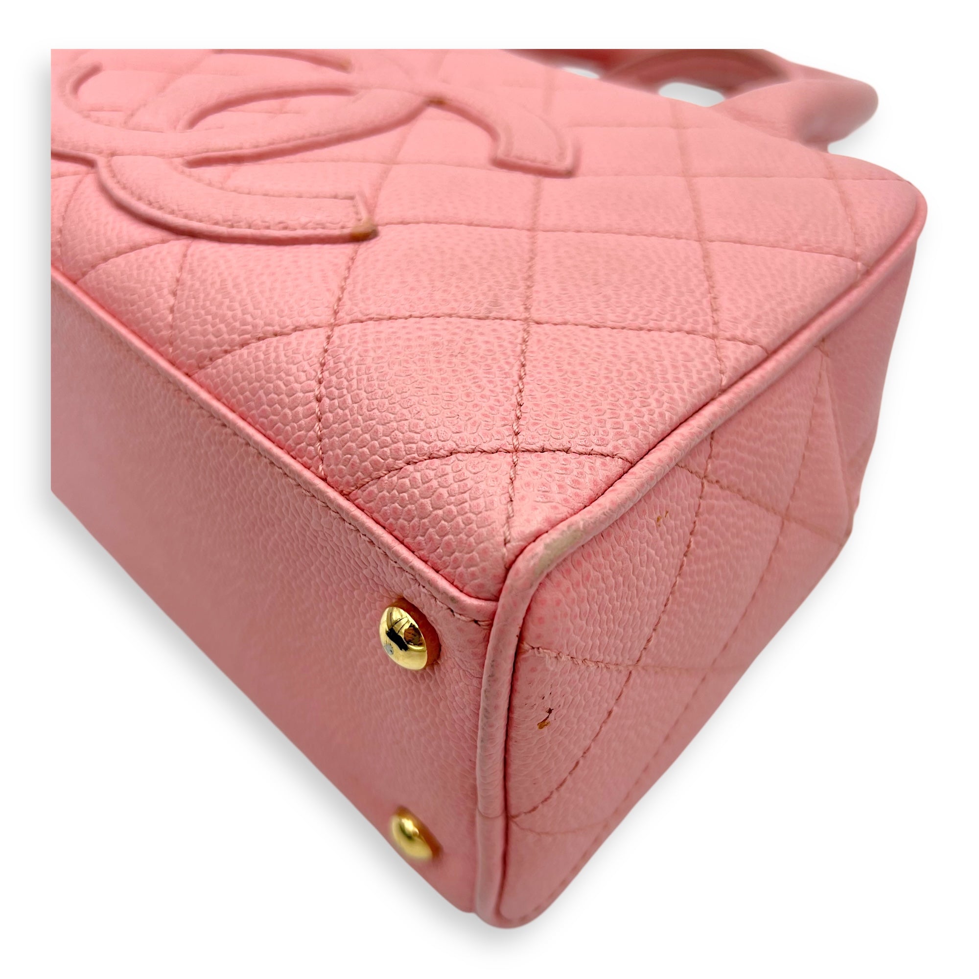 Bowling Pink Top Handle Bag in Caviar Leather, Gold hardware - Image 10