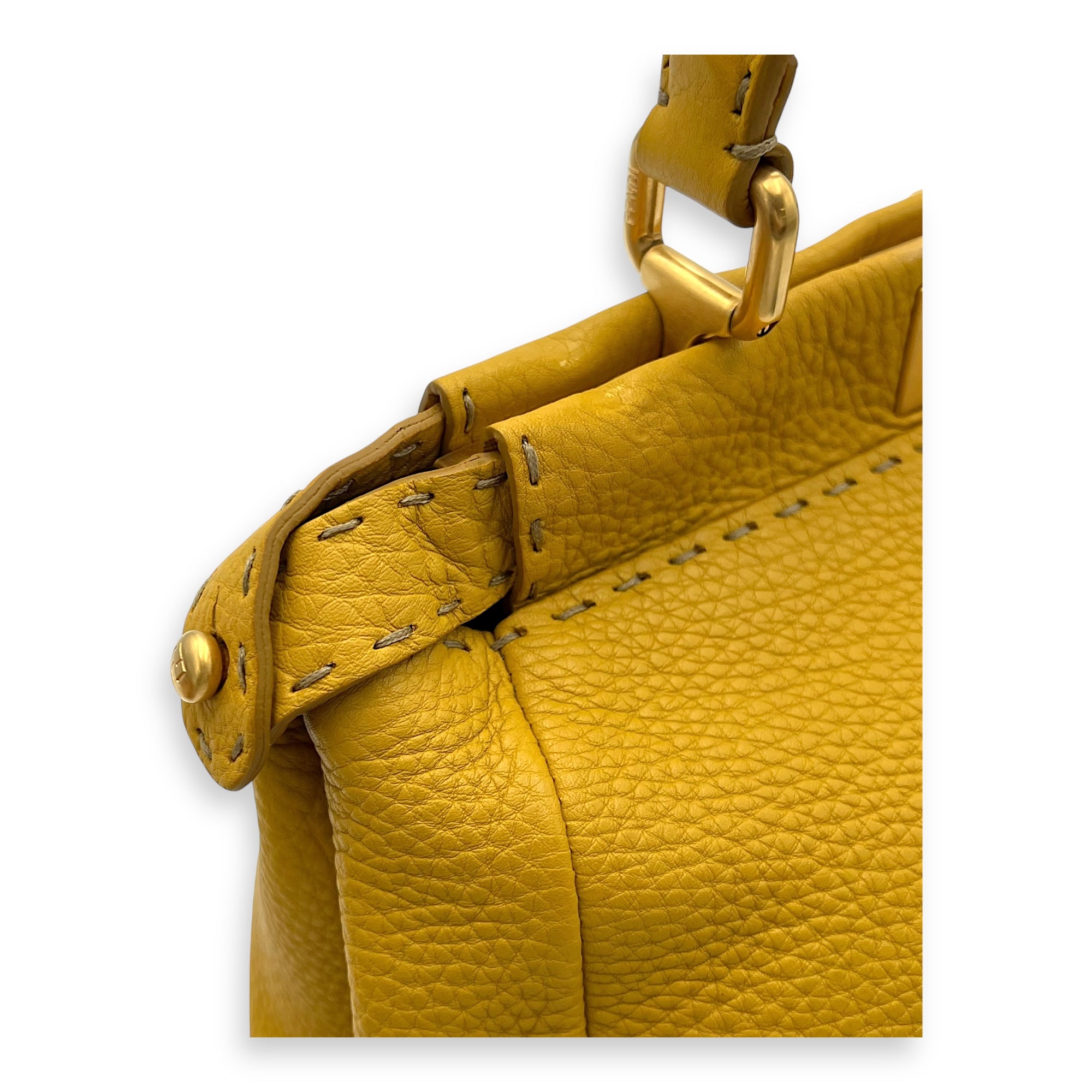 Peekaboo Top Handle Bag Yellow in Calfskin, Gold hardware - Image 10