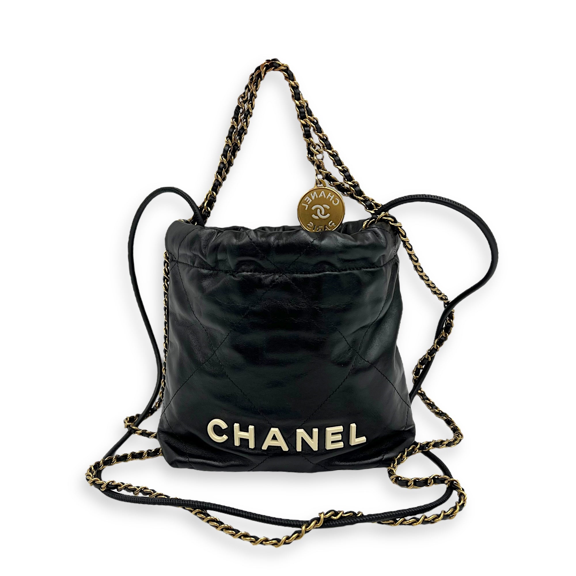 22 Tote Shoulder Bag Mini Black in Lambskin, Gold hardware - Image 17