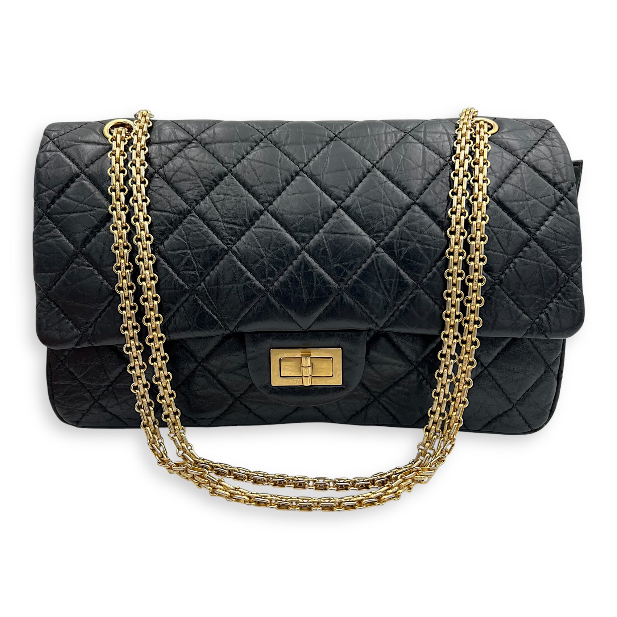 2.55 Shoulder Bag 27 Black in Calfskin, Gold hardware - Image 8