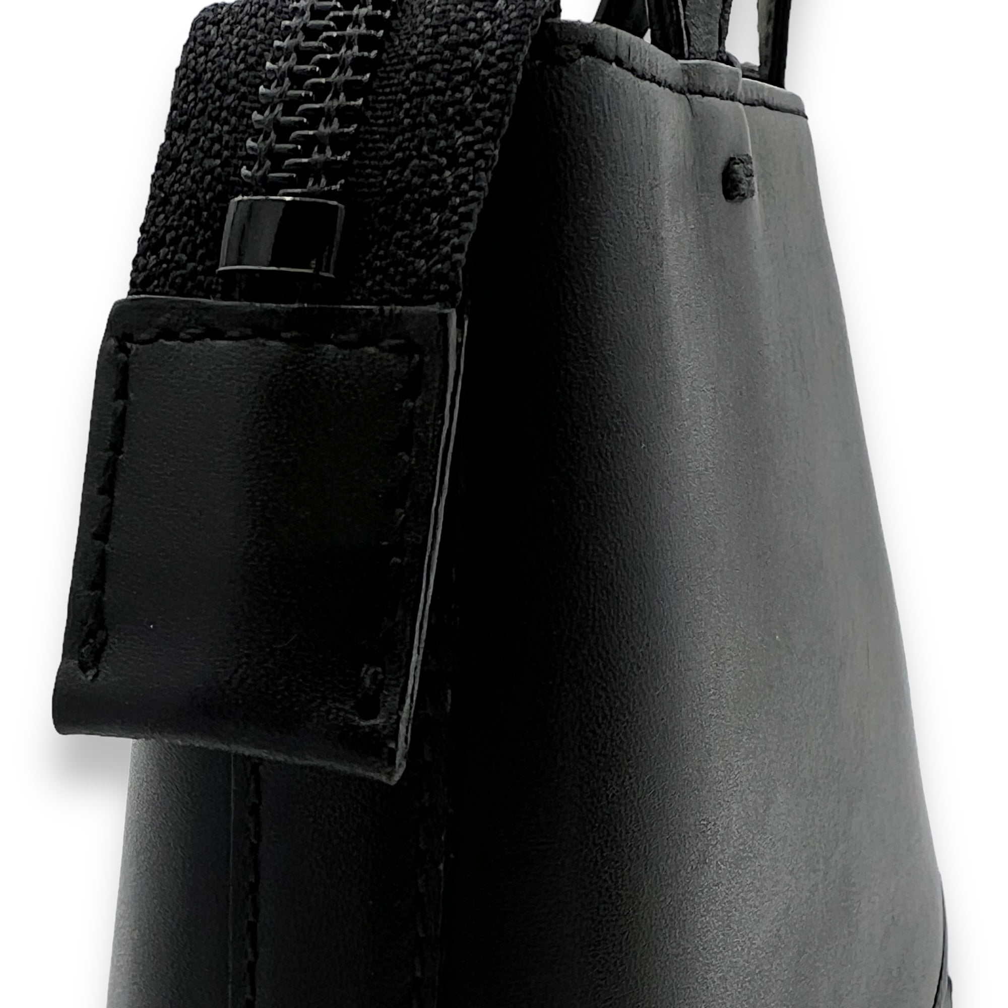 Logo Black Top Handle Bag in Calfskin and Suede, Silver hardware - Image 11