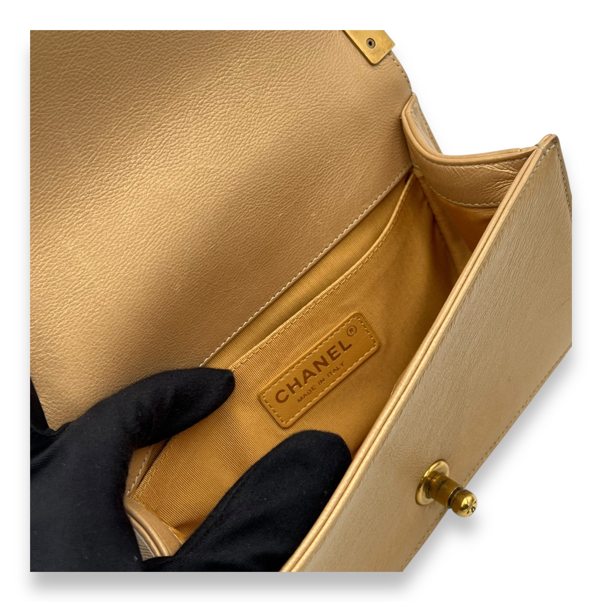 Boy Small Gold Shoulder Bag in Lambskin, Gold hardware - Image 9