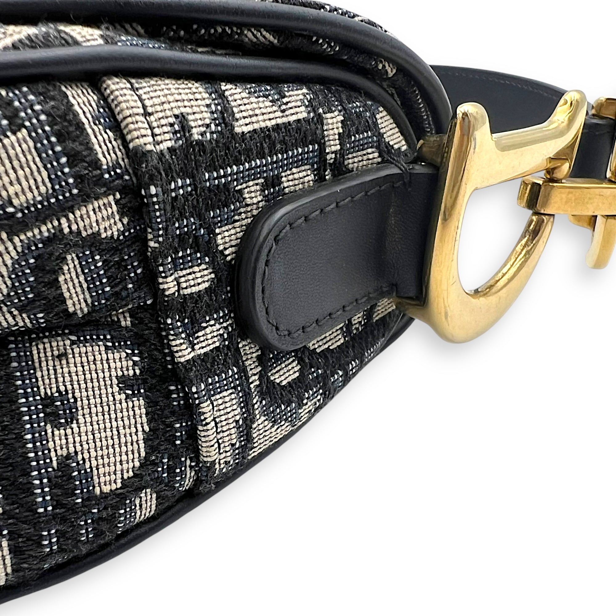 Saddle Shoulder Bag Medium Blue in Jacquard, Gold hardware - Image 12