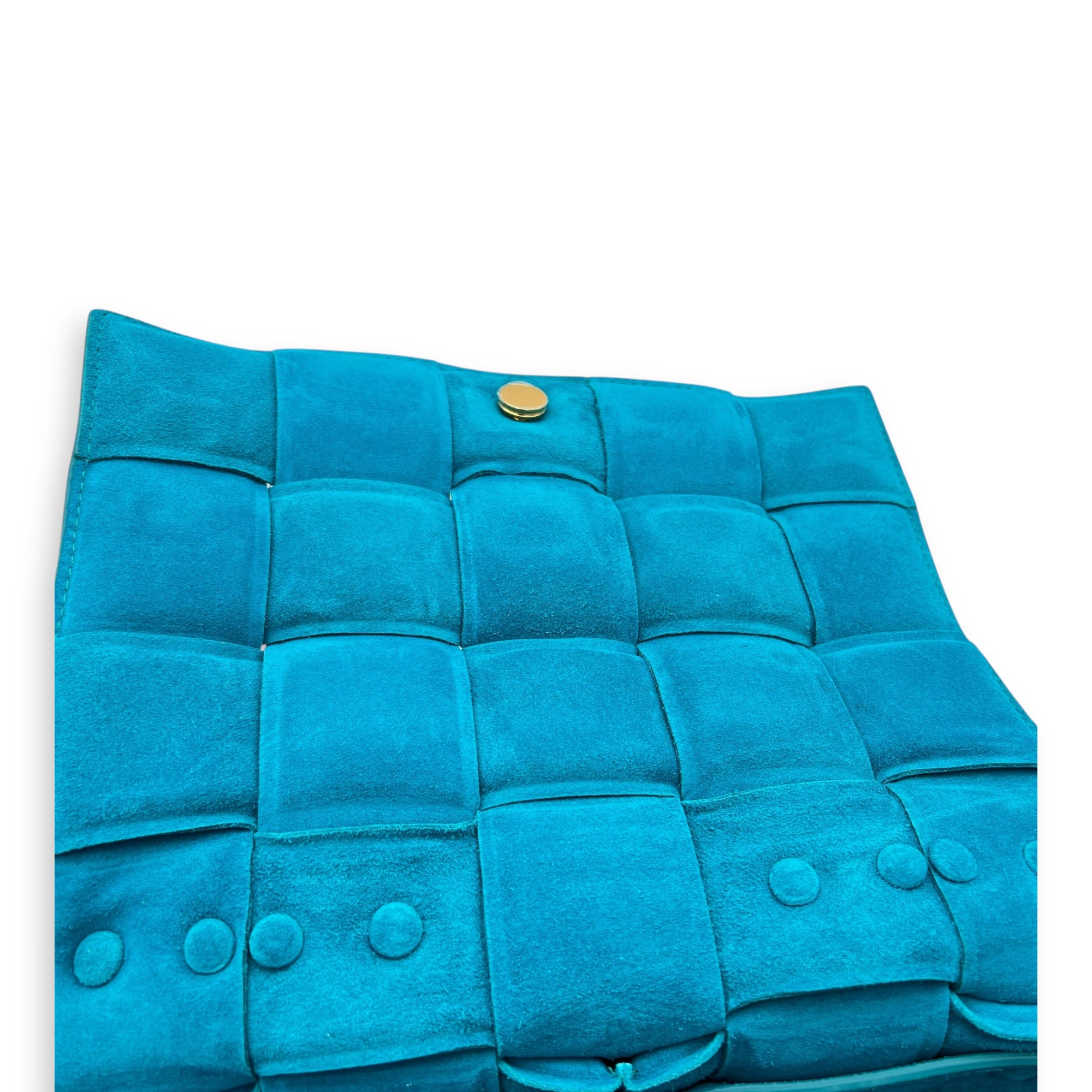 Cassette Crossbody Bag Blue in Suede Leather, Gold hardware - Image 13