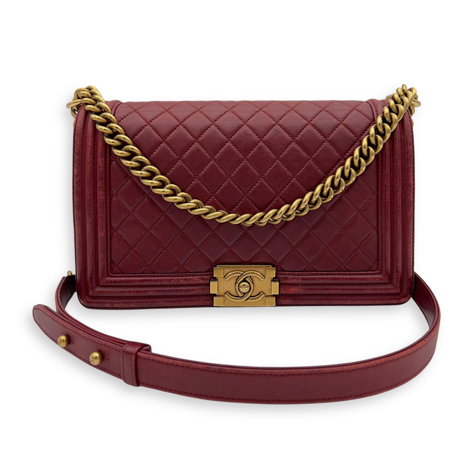 Boy Shoulder Bag Medium Red in Calfskin, Gold hardware - Image 12