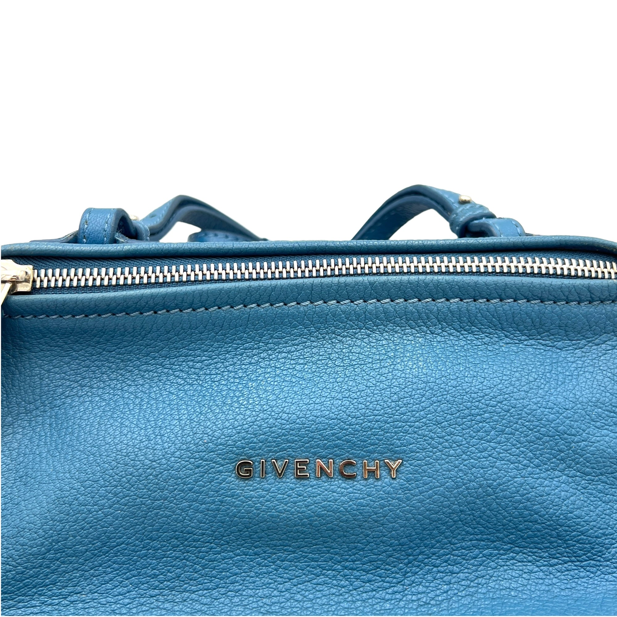 Pandora Crossbody Bag Mini Blue in Calfskin , Silver Hardware - Image 8
