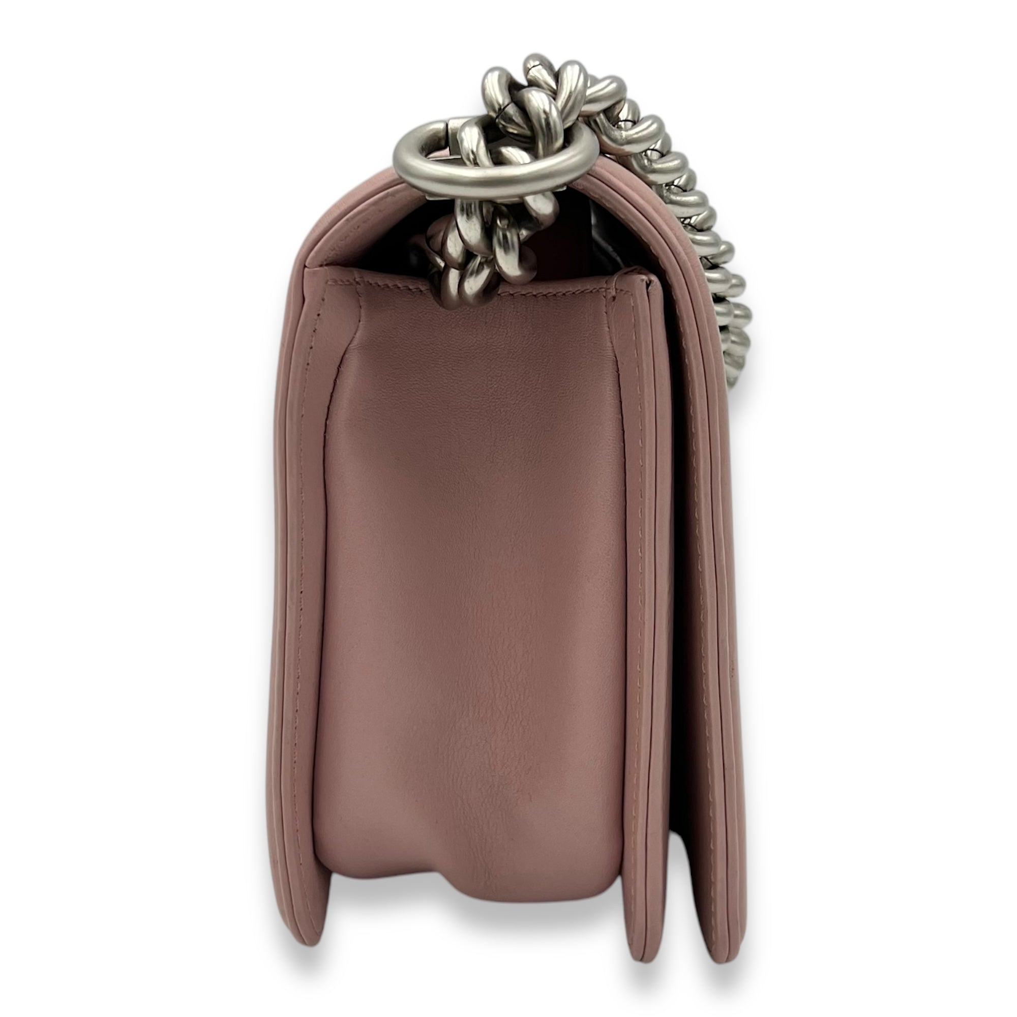 Boy Crossbody Bag Medium Pink in Calfskin, Silver hardware - Image 4