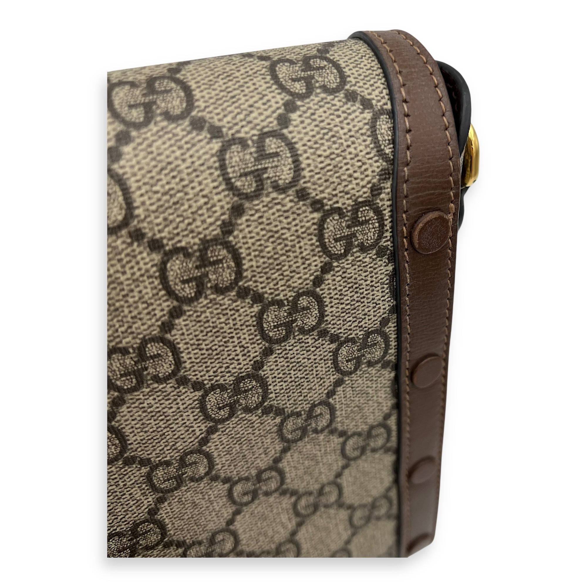 Horsebit 1955 Shoulder Bag Brown in Monogram Coated Canvas, Gold hardware - Image 10