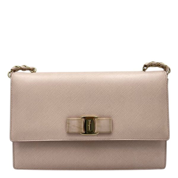 Vara Bow Pink Crossbody Bag in Calfskin, Gold hardware