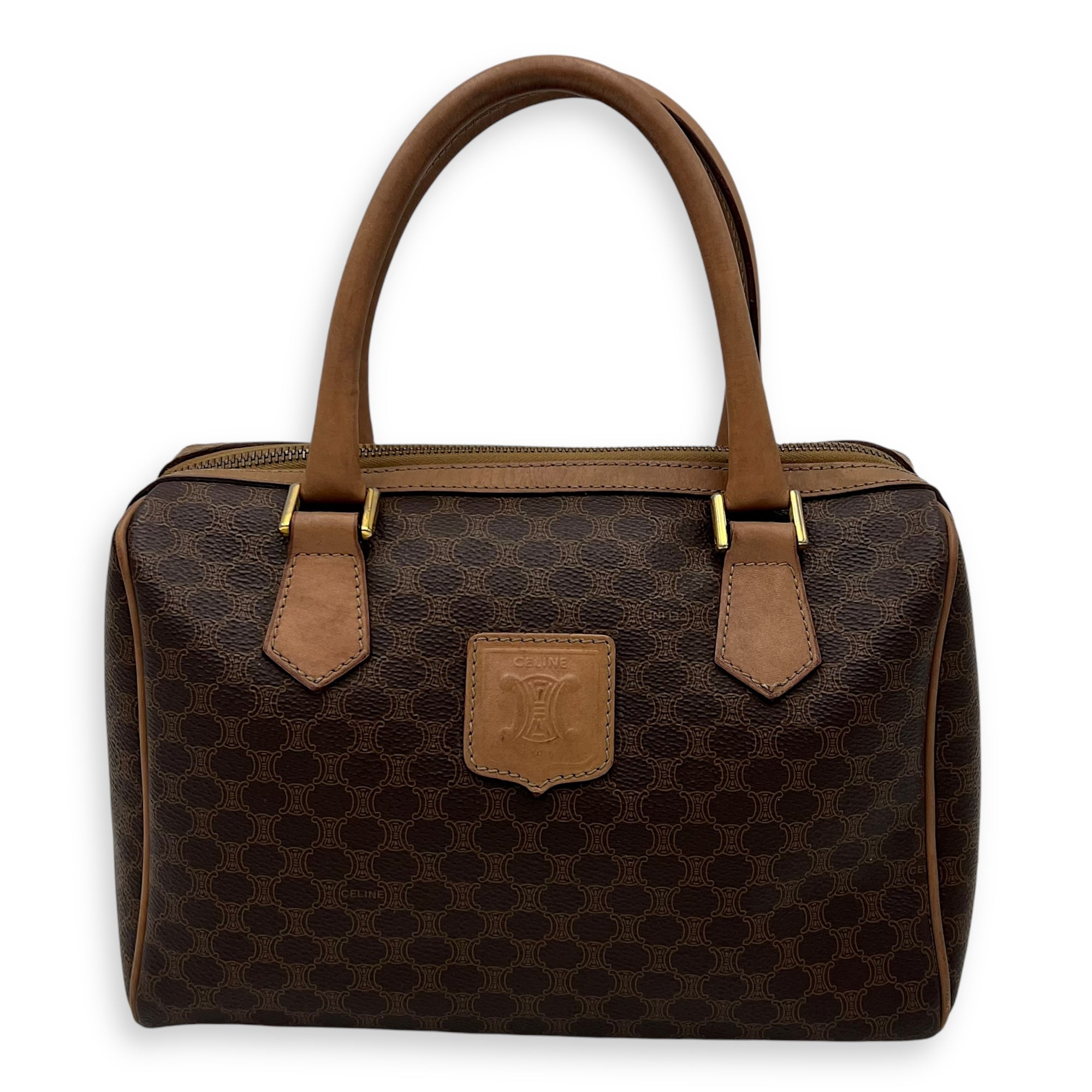 Macadam Top Handle Bag Brown in Coated Canvas, Gold hardware