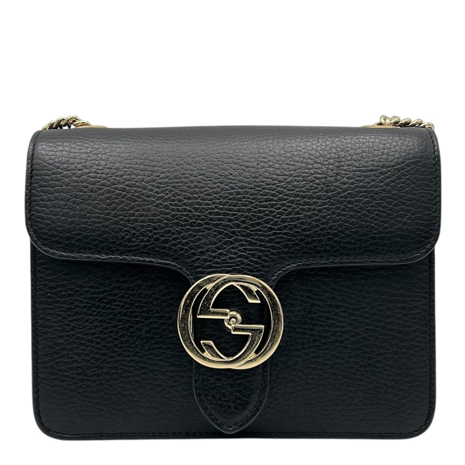 Interlocking G Crossbody Bag Black in Calfskin, Gold hardware