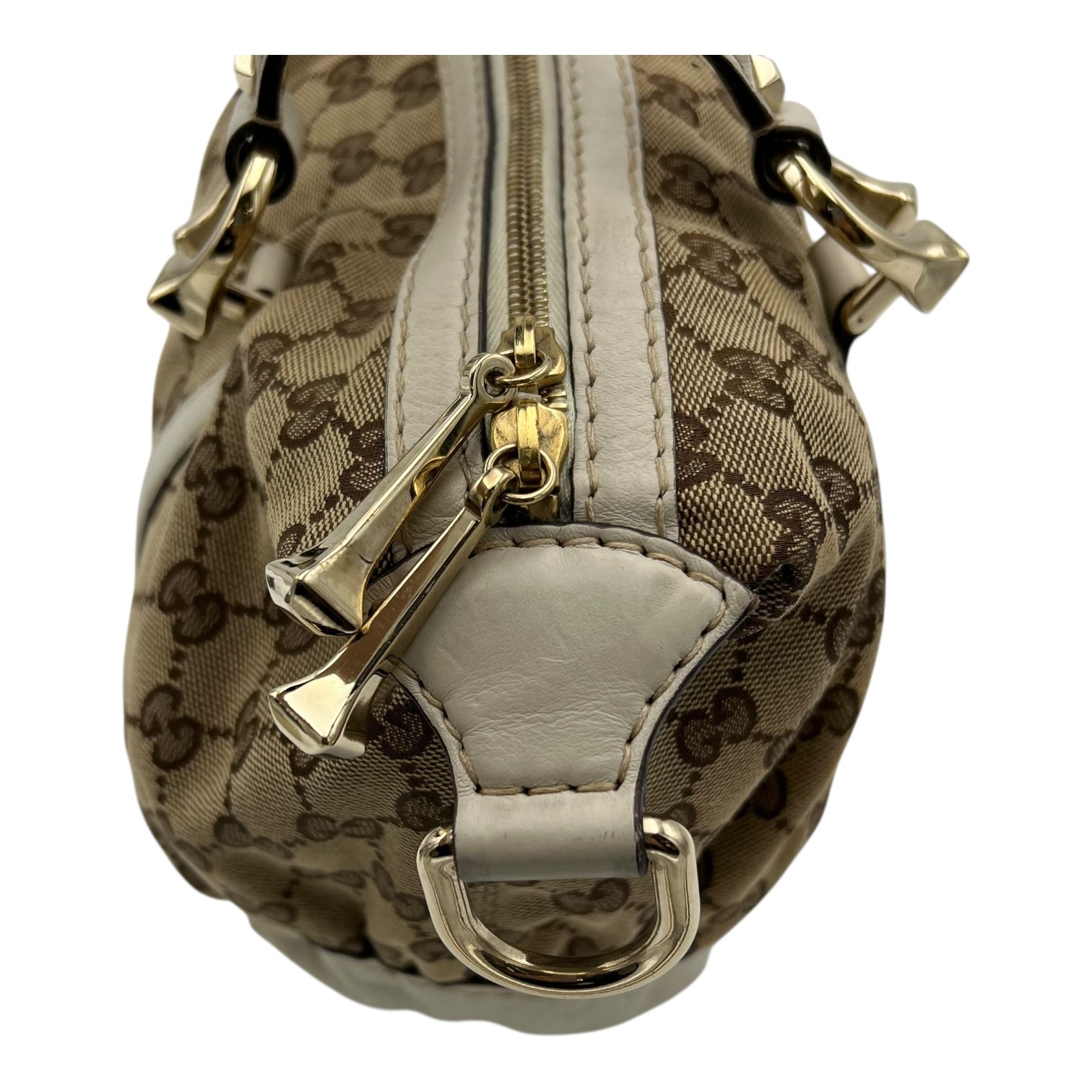 Boston Top Handle Bag Brown in Canvas, Gold hardware - Image 14