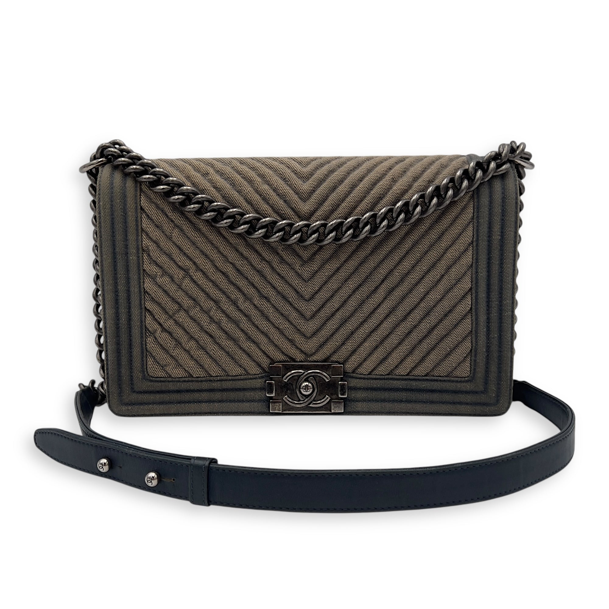 Boy Medium Blue Shoulder Bag in Denim, Ruthenium hardware - Image 14