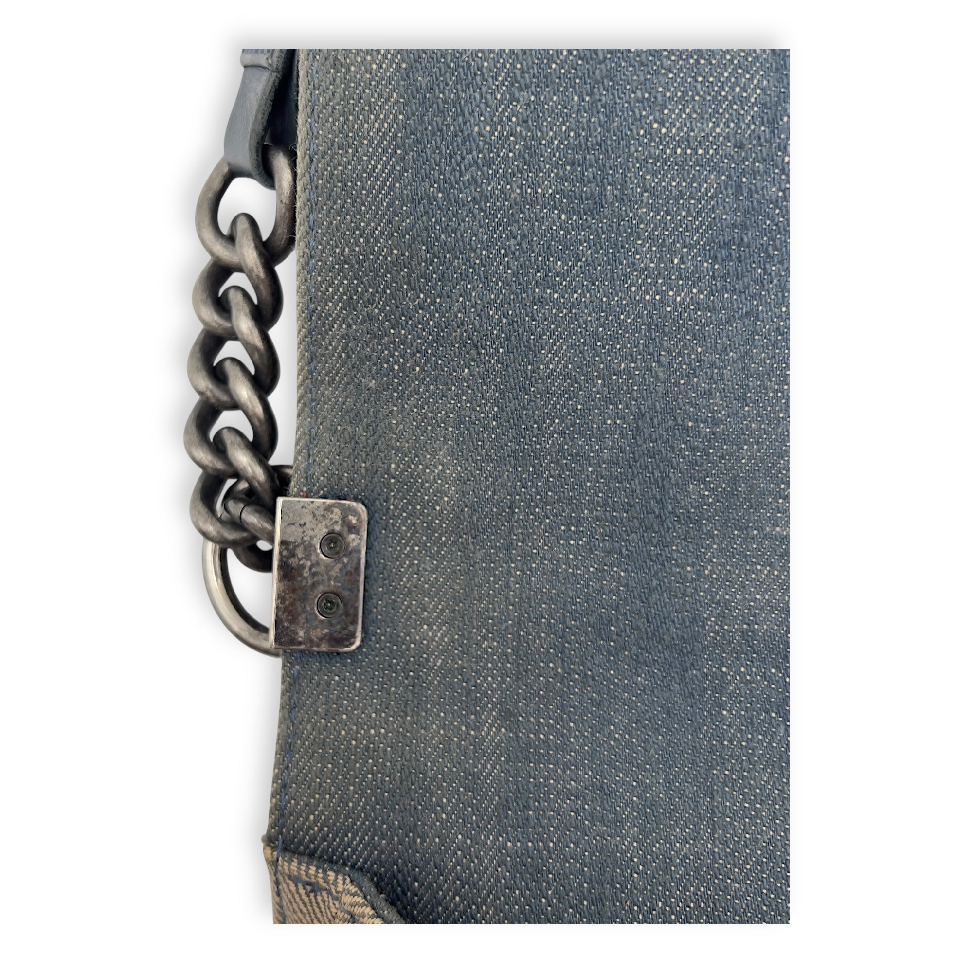 Boy Medium Blue Shoulder Bag in Denim, Ruthenium hardware - Image 13