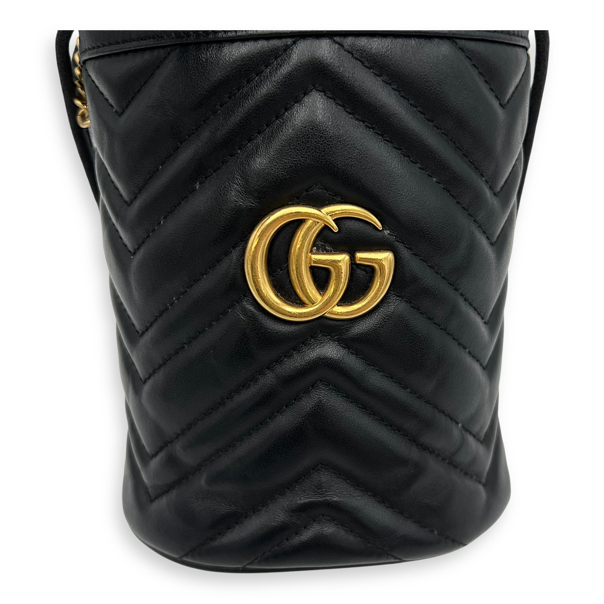 GG Bucket Bag Black in Calfskin, Gold hardware - Image 8