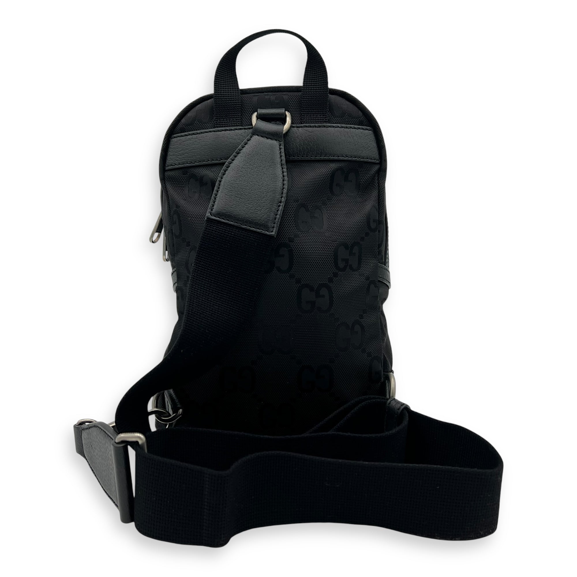 GG Backpack Black in Nylon, Silver hardware - Image 3