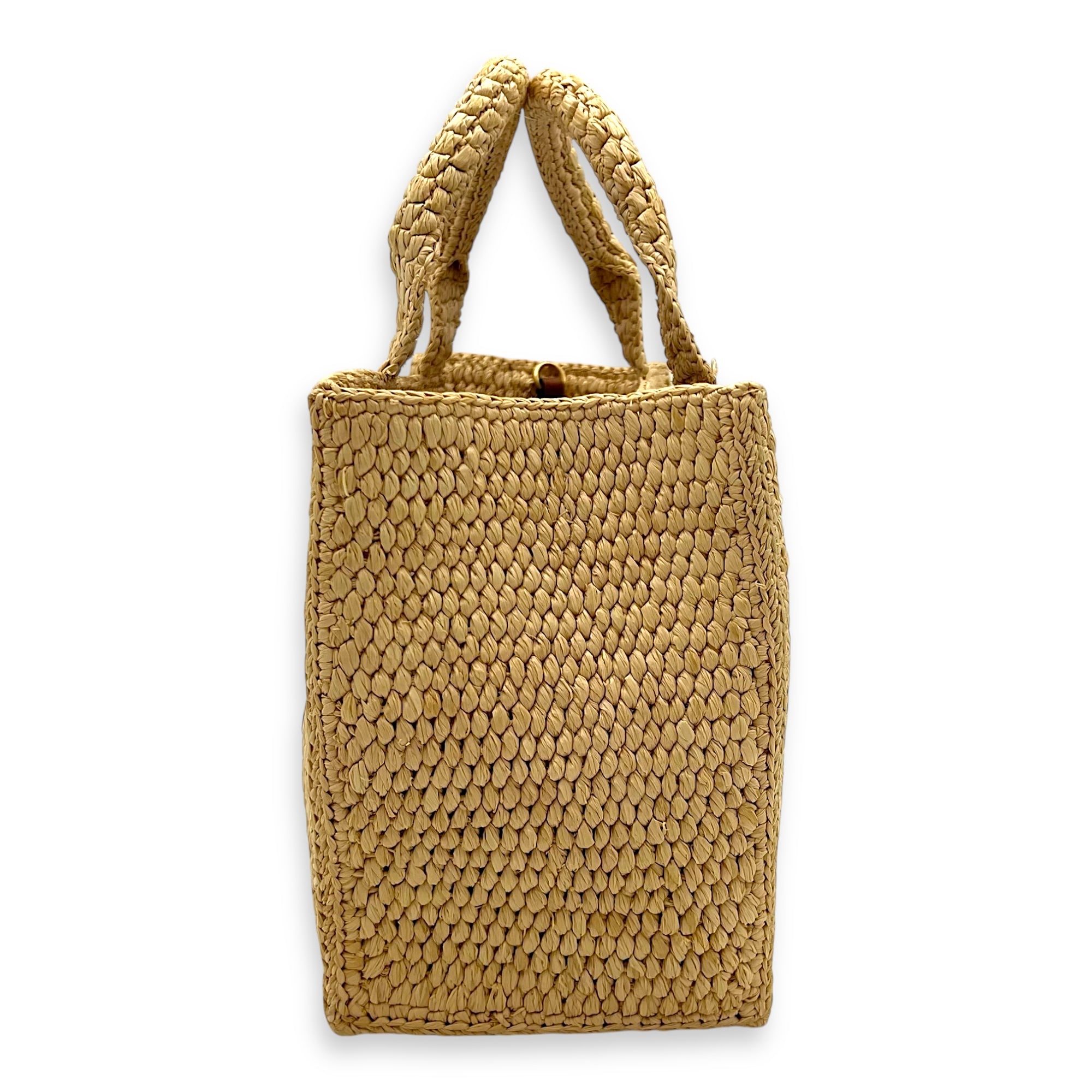 Triomphe Tote Bag Brown in Raffia, Gold hardware - Image 4