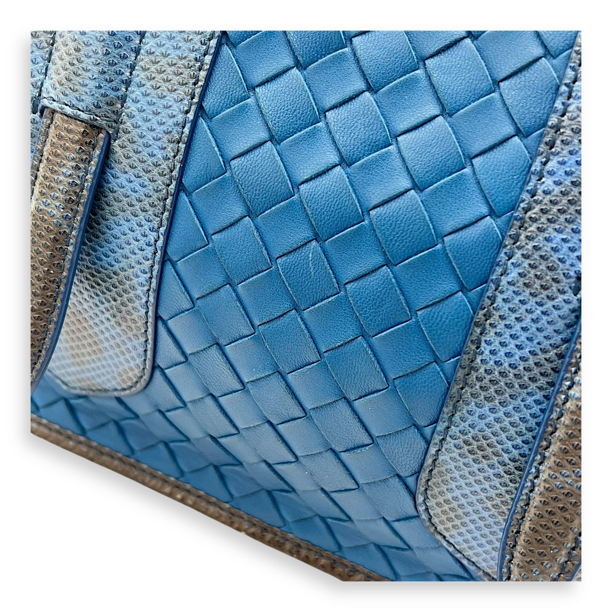 Intrecciato Blue Shoulder Bag in Lambskin and Lizard, Ruthenium hardware - Image 12