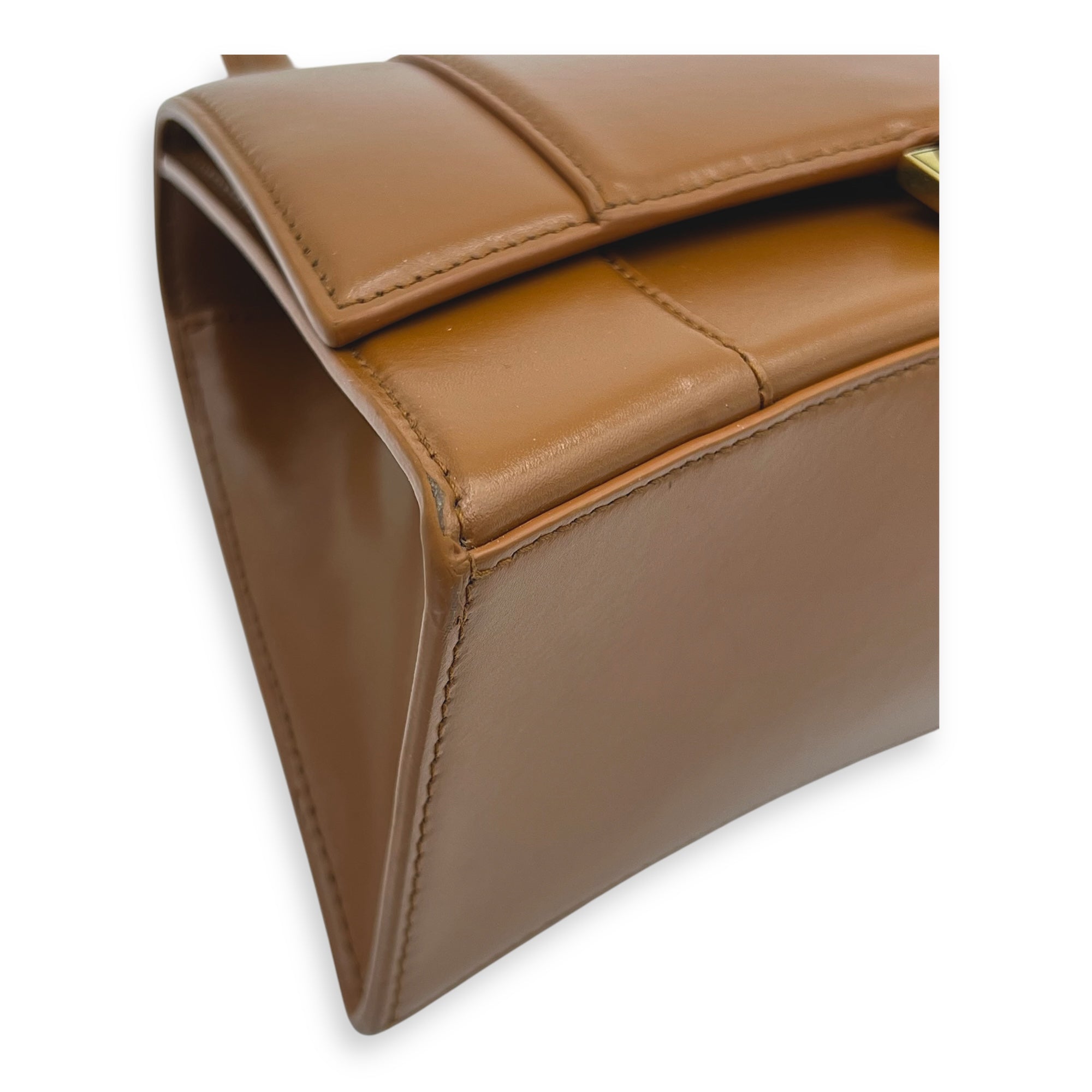 Hourglass Top Handle Bag Small Brown in Calfskin, Gold hardware - Image 9