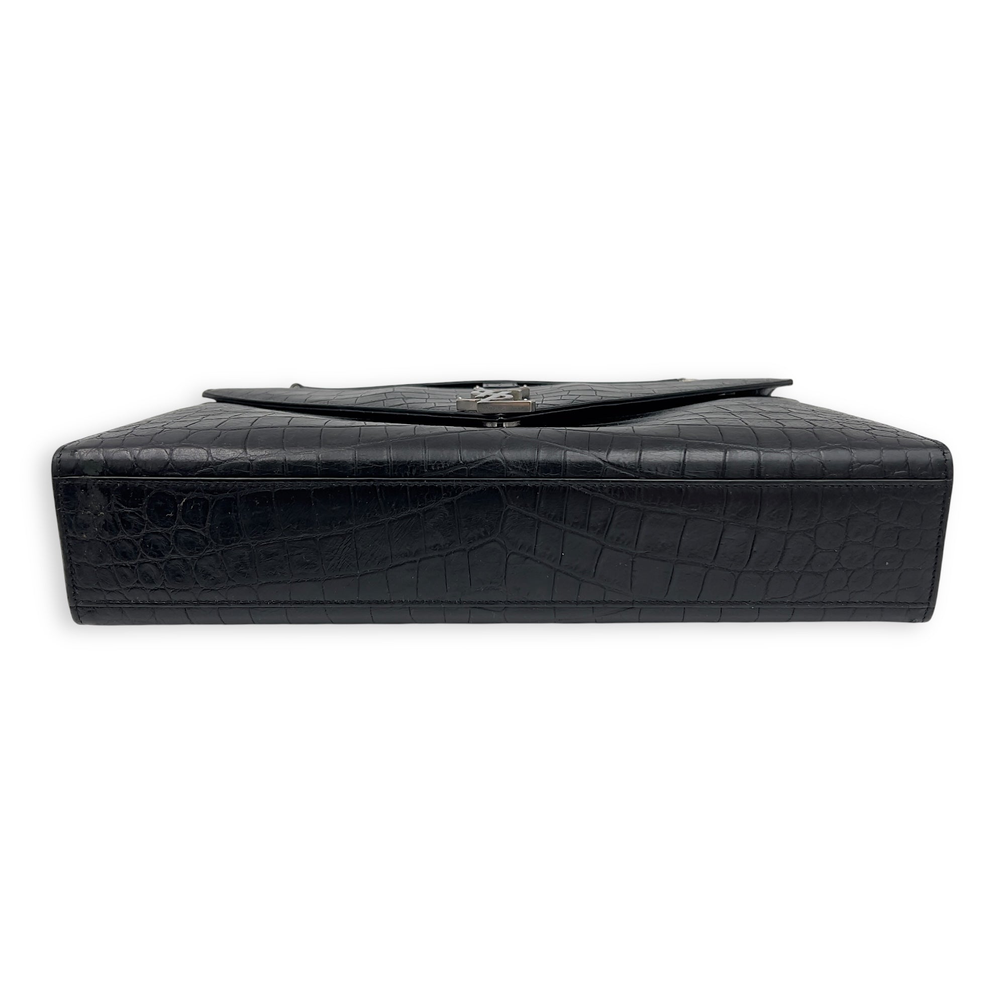 Envelope Shoulder Bag Black in Crocodile Embossed Calfskin, Silver hardware - Image 6